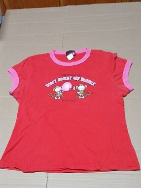 Bobby Jack Y2K Don't Burst My Bubble Red Double-Sided Ringer Graphic Tee T-Shirt